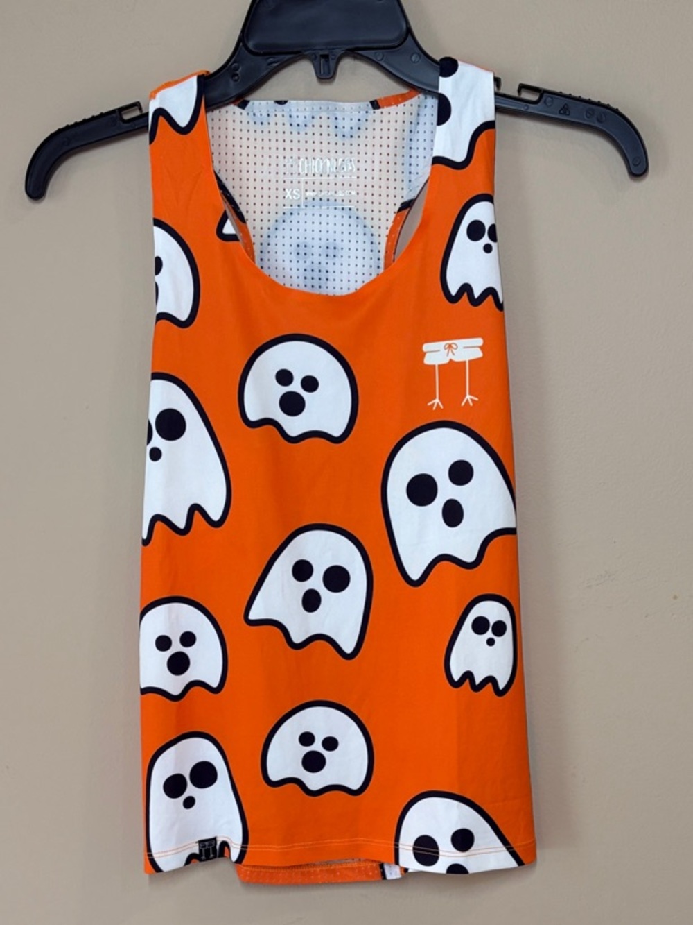 ChicknLegs Orange Sleeveless Runner’s Singlet with White Ghost Graphic, XS